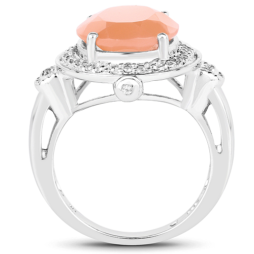 8.09 Carat Genuine Peach Moonstone and White Topaz .925 Sterling Silver Ring