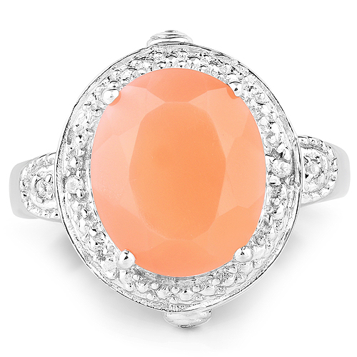 8.09 Carat Genuine Peach Moonstone and White Topaz .925 Sterling Silver Ring
