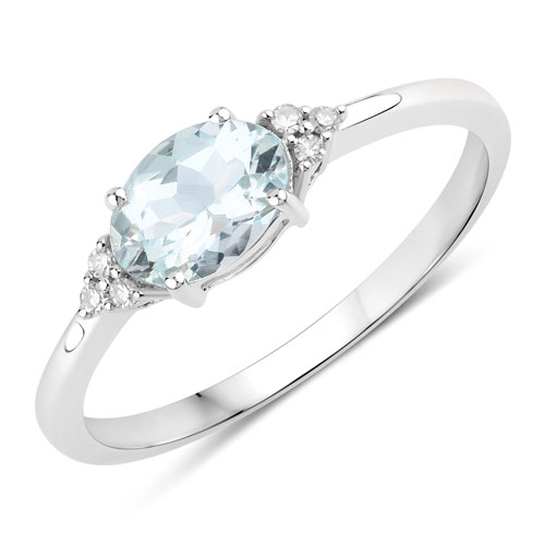 Rings-0.64 Carat Genuine Aquamarine and White Diamond 14K White Gold Ring