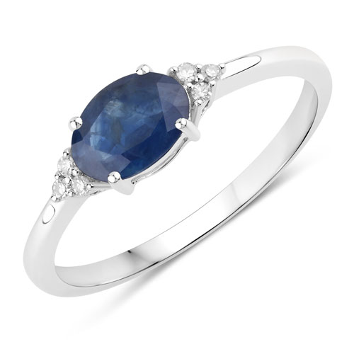 Sapphire-0.99 Carat Genuine Blue Sapphire and White Diamond 14K White Gold Ring