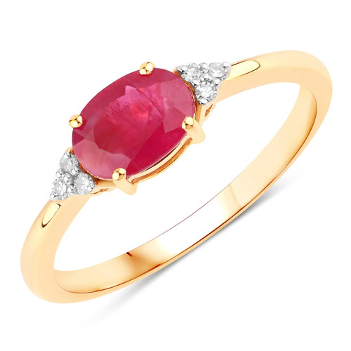 Ruby-0.89 Carat Genuine Ruby and White Diamond 14K Yellow Gold Ring