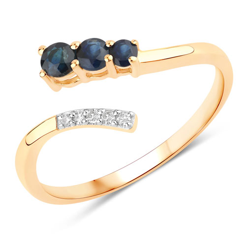 Sapphire-0.28 Carat Genuine Blue Sapphire and White Diamond 14K Yellow Gold Ring