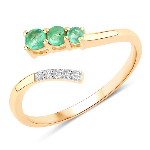 Emerald-0.23 Carat Genuine Zambian Emerald and White Diamond 14K Yellow Gold Ring