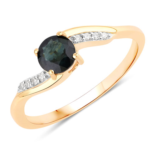 Sapphire-0.70 Carat Genuine Blue Sapphire and White Diamond 14K Yellow Gold Ring