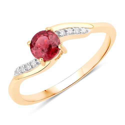 Ruby-0.60 Carat Genuine Ruby and White Diamond 14K Yellow Gold Ring
