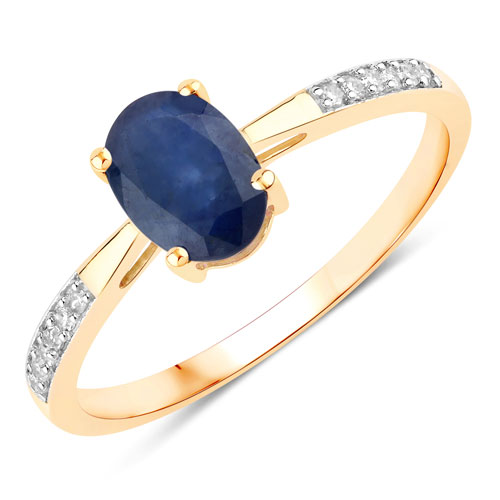 Sapphire-1.01 Carat Genuine Blue Sapphire and White Diamond 14K Yellow Gold Ring