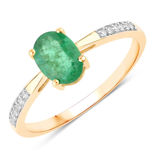 Emerald-0.78 Carat Genuine Zambian Emerald and White Diamond 14K Yellow Gold Ring
