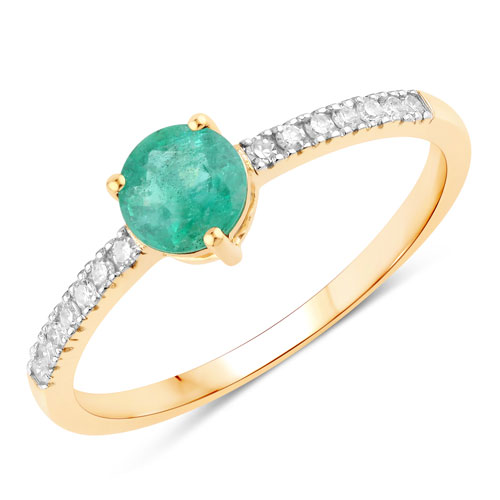 Emerald-0.54 Carat Genuine Zambian Emerald and White Diamond 14K Yellow Gold Ring