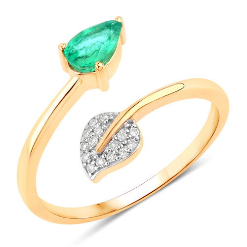 Emerald-0.41 Carat Genuine Zambian Emerald and White Diamond 14K Yellow Gold Ring