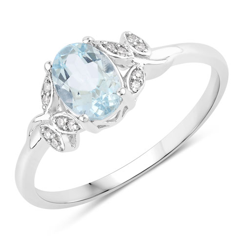 Rings-0.65 Carat Genuine Aquamarine and White Diamond 14K White Gold Ring