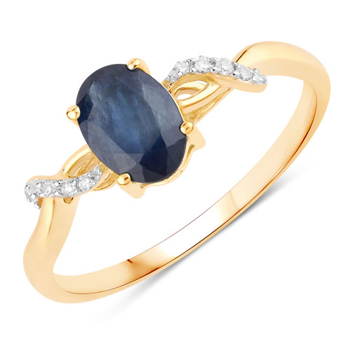 Sapphire-1.00 Carat Genuine Blue Sapphire and White Diamond 14K Yellow Gold Ring