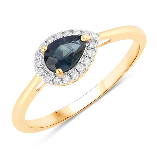 Sapphire-0.52 Carat Genuine Blue Sapphire and White Diamond 14K Yellow Gold Ring