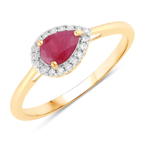 Ruby-0.50 Carat Genuine Ruby and White Diamond 14K Yellow Gold Ring