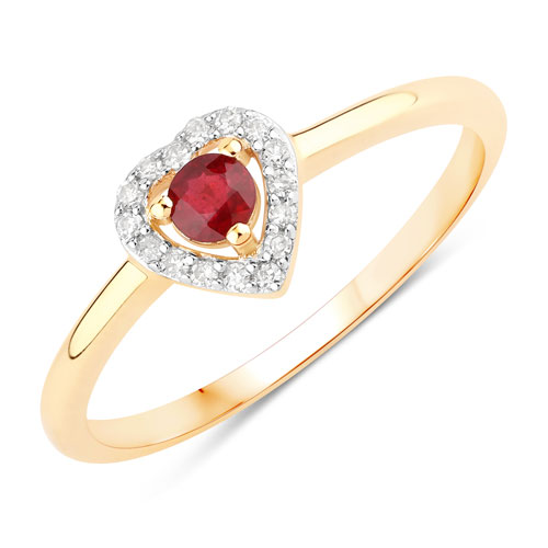 Ruby-0.21 Carat Genuine Ruby and White Diamond 14K Yellow Gold Ring