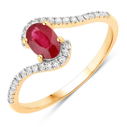 Ruby-0.68 Carat Genuine Ruby and White Diamond 14K Yellow Gold Ring