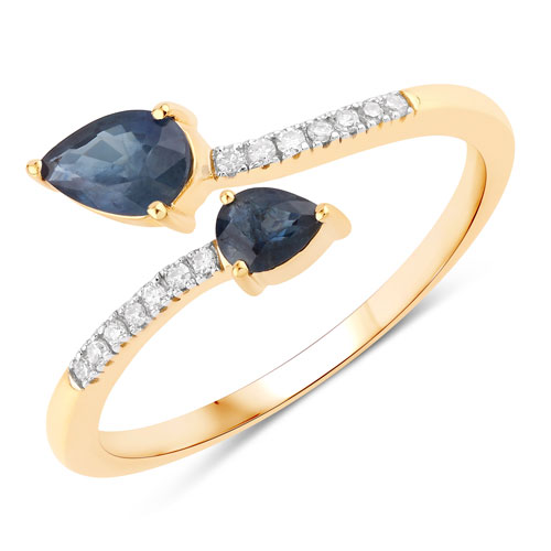 Sapphire-0.64 Carat Genuine Blue Sapphire and White Diamond 14K Yellow Gold Ring