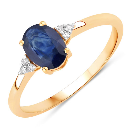 Sapphire-1.00 Carat Genuine Blue Sapphire and White Diamond 14K Yellow Gold Ring