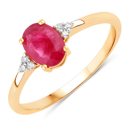 Ruby-0.90 Carat Genuine Ruby and White Diamond 14K Yellow Gold Ring