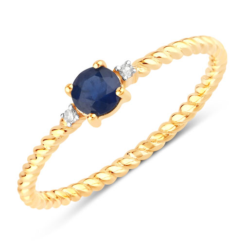 Sapphire-0.30 Carat Genuine Blue Sapphire and White Diamond 14K Yellow Gold Ring