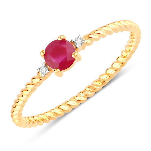 Ruby-0.29 Carat Genuine Ruby and White Diamond 14K Yellow Gold Ring