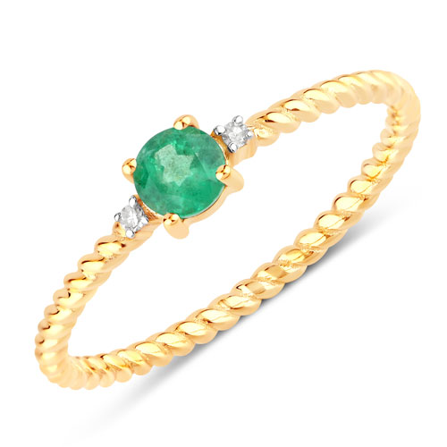 Emerald-0.25 Carat Genuine Zambian Emerald and White Diamond 14K Yellow Gold Ring