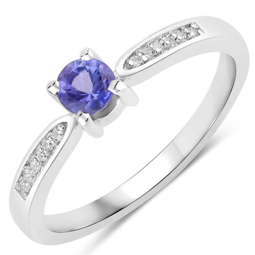 Tanzanite-0.28 Carat Genuine Tanzanite and Created White Sapphire .925 Sterling Silver Ring