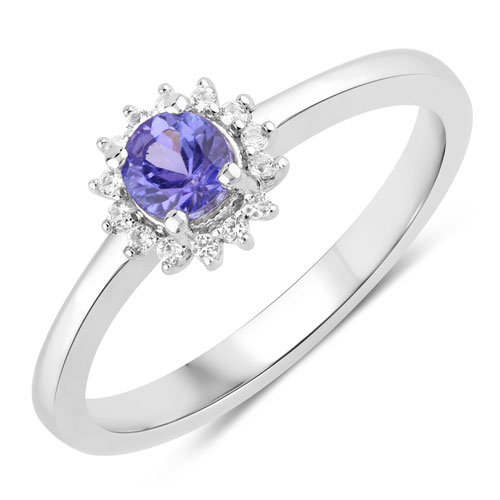 Tanzanite-0.30 Carat Genuine Tanzanite and Created White Sapphire .925 Sterling Silver Ring