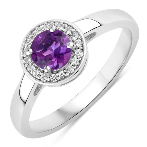 Amethyst-0.52 Carat Genuine Amethyst and Created White Sapphire .925 Sterling Silver Ring