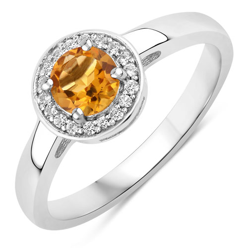 Citrine-0.54 Carat Genuine Citrine and Created White Sapphire .925 Sterling Silver Ring
