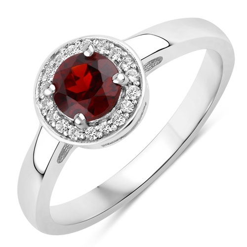 Garnet-0.69 Carat Genuine Garnet and Created White Sapphire .925 Sterling Silver Ring