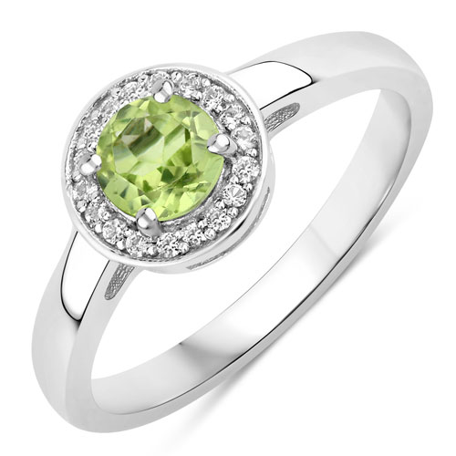Peridot-0.60 Carat Genuine Peridot and Created White Sapphire .925 Sterling Silver Ring