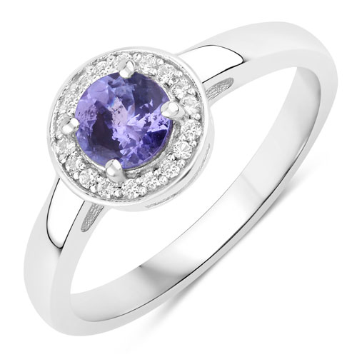 Tanzanite-0.56 Carat Genuine Tanzanite and Created White Sapphire .925 Sterling Silver Ring