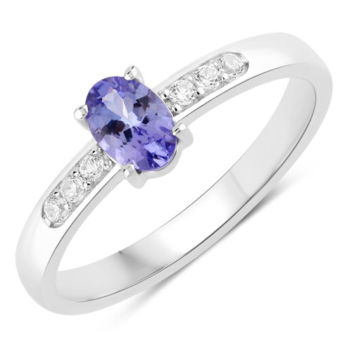 Tanzanite-0.62 Carat Genuine Tanzanite and Created White Sapphire .925 Sterling Silver Ring