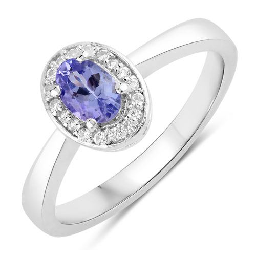 Tanzanite-0.53 Carat Genuine Tanzanite and Created White Sapphire .925 Sterling Silver Ring