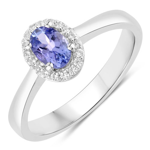 Tanzanite-0.53 Carat Genuine Tanzanite and Created White Sapphire .925 Sterling Silver Ring