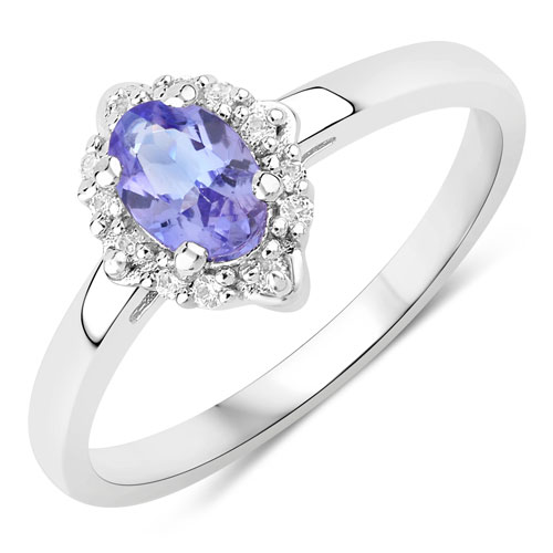 Tanzanite-0.54 Carat Genuine Tanzanite and Created White Sapphire .925 Sterling Silver Ring