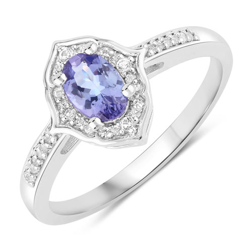 Tanzanite-0.54 Carat Genuine Tanzanite and Created White Sapphire .925 Sterling Silver Ring