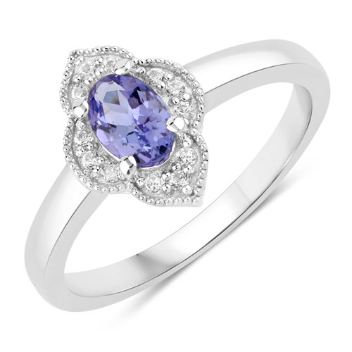 Tanzanite-0.56 Carat Genuine Tanzanite and Created White Sapphire .925 Sterling Silver Ring