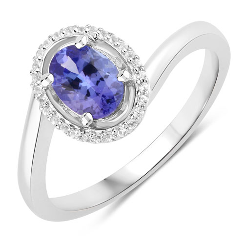 Tanzanite-0.83 Carat Genuine Tanzanite and Created White Sapphire .925 Sterling Silver Ring