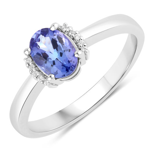 Tanzanite-0.78 Carat Genuine Tanzanite and Created White Sapphire .925 Sterling Silver Ring