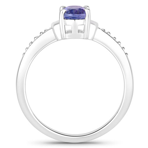 0.80 Carat Genuine Tanzanite and Created White Sapphire .925 Sterling Silver Ring
