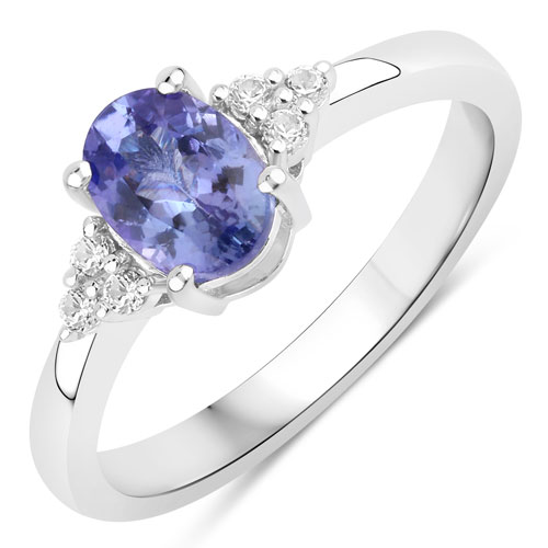 Tanzanite-0.93 Carat Genuine Tanzanite and Created White Sapphire .925 Sterling Silver Ring
