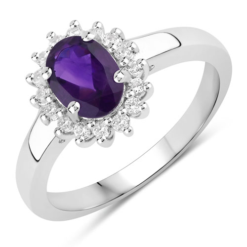 Amethyst-1.04 Carat Genuine Amethyst and Created White Sapphire .925 Sterling Silver Ring