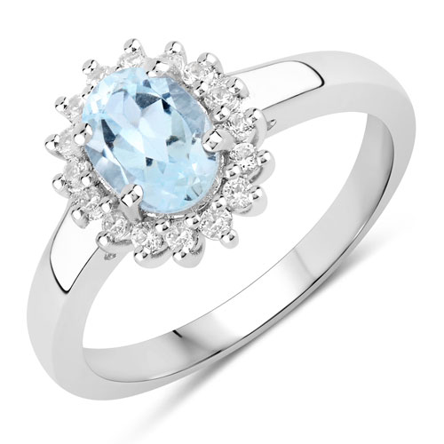Rings-1.19 Carat Genuine Blue Topaz and Created White Sapphire .925 Sterling Silver Ring