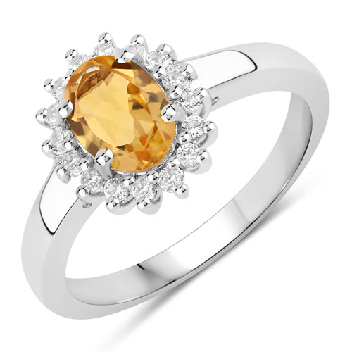 Citrine-1.04 Carat Genuine Citrine and Created White Sapphire .925 Sterling Silver Ring