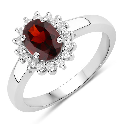 Garnet-1.09 Carat Genuine Garnet and Created White Sapphire .925 Sterling Silver Ring