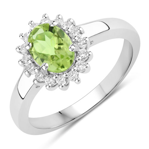 Peridot-1.07 Carat Genuine Peridot and Created White Sapphire .925 Sterling Silver Ring