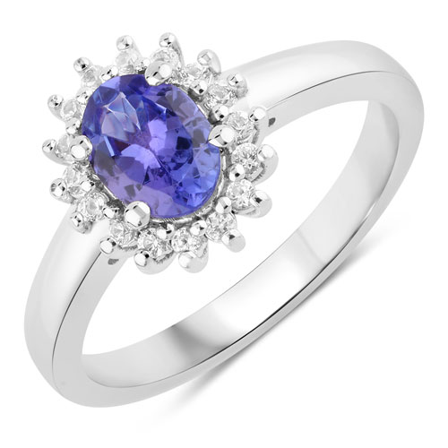 Tanzanite-1.07 Carat Genuine Tanzanite and Created White Sapphire .925 Sterling Silver Ring