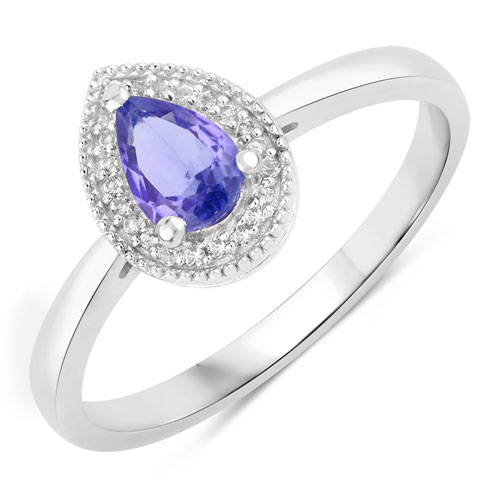Tanzanite-0.44 Carat Genuine Tanzanite and Created White Sapphire .925 Sterling Silver Ring