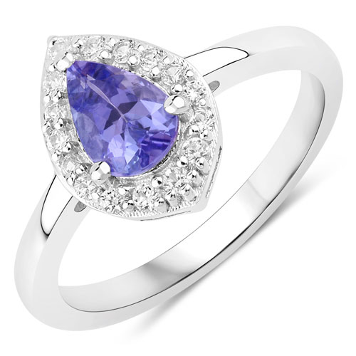 Tanzanite-1.03 Carat Genuine Tanzanite and Created White Sapphire .925 Sterling Silver Ring